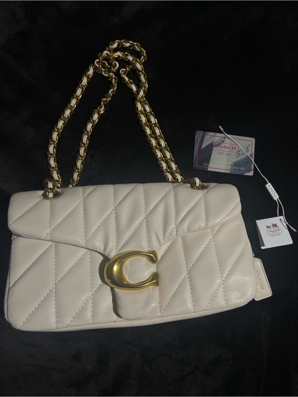 Coach Quilted Chalk Leather Shoulder Bag with Gold Hardware